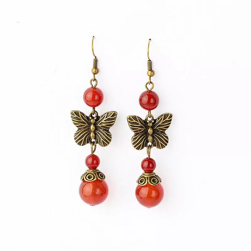 Retro Butterfly Red Agate Earrings