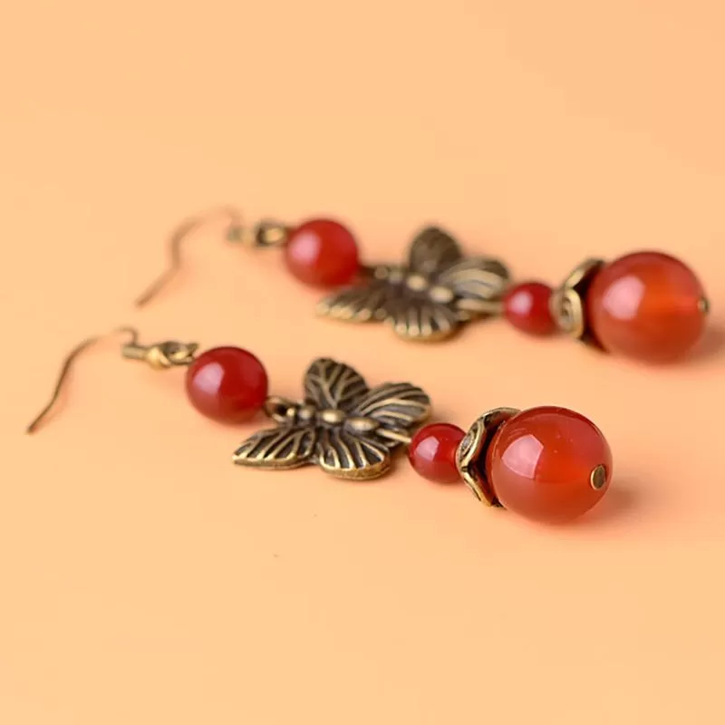 Retro Butterfly Red Agate Earrings