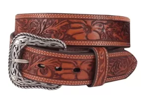 Roper Belt Mens Leather with Buff Harness Floral End