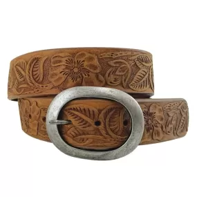 Roper Belt Womens Floral Embossed Bridle Leather Rusty