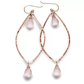 Rose Gold Leaf Gemstone Earrings - Rose Quartz