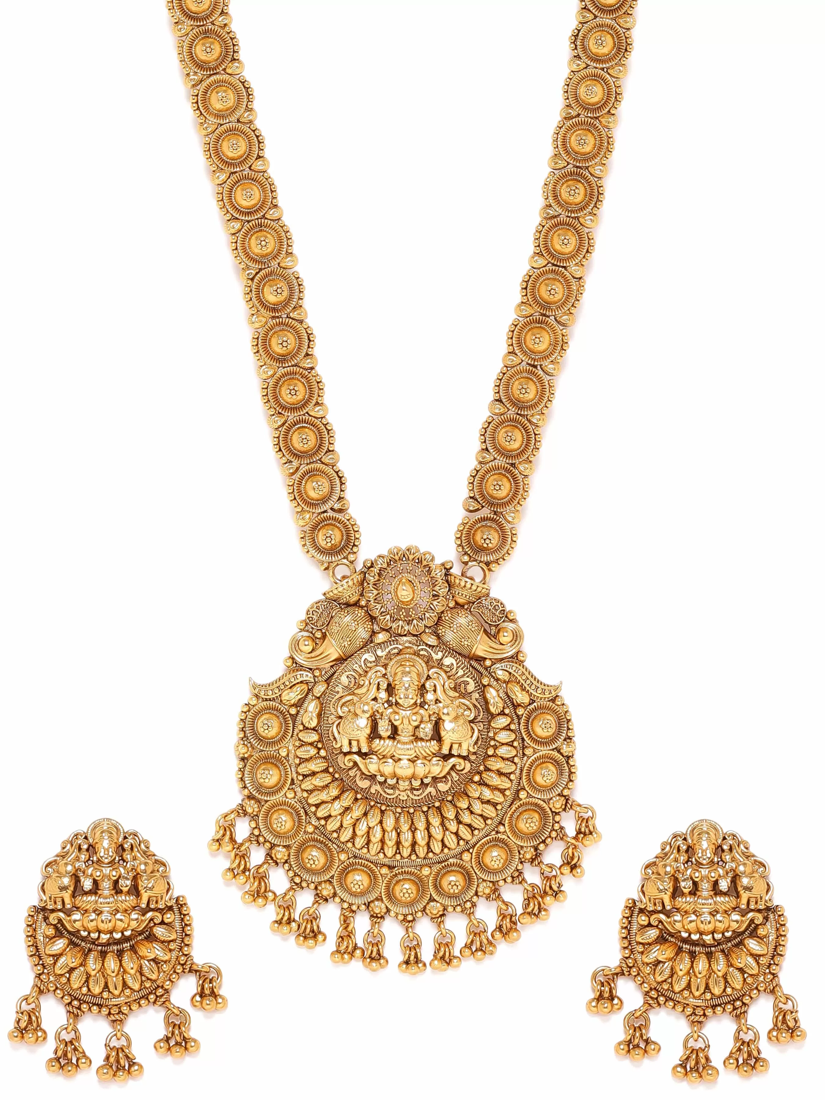 Rubans 22K Gold plated Mesmerizing Handcrafted Temple Jewellery Set