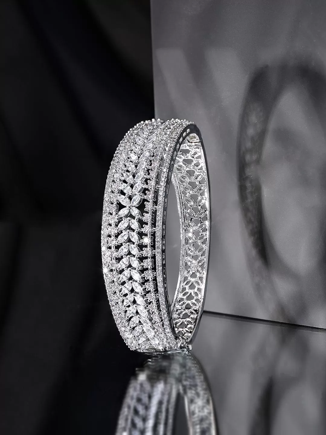 Rubans Elegance In Radiance Rhodium Plated Zirconia Studded Bracelet