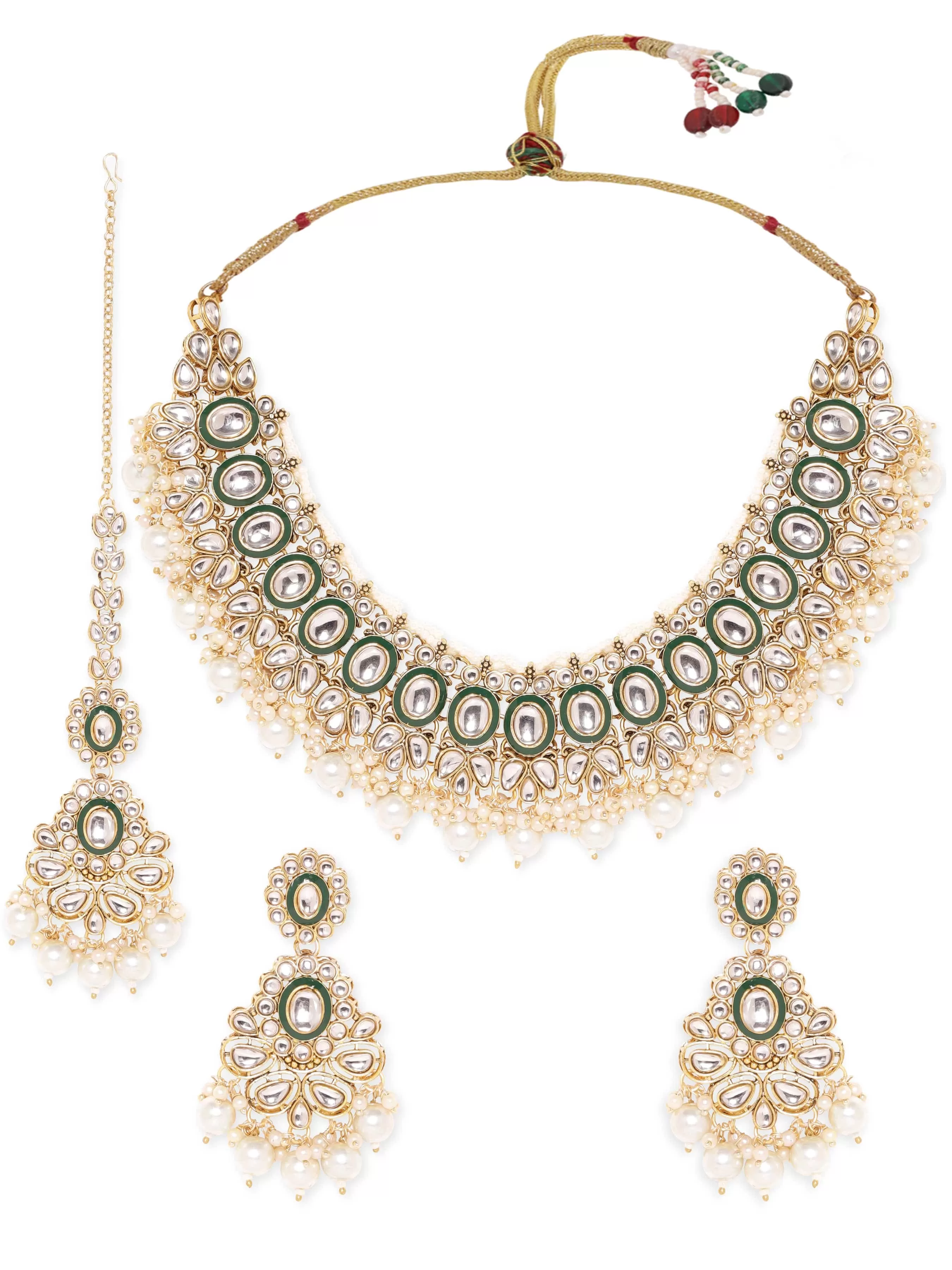 Rubans Royal Opulence 22k Gold Plated Kundan and Pearl Beaded Jewelry Set