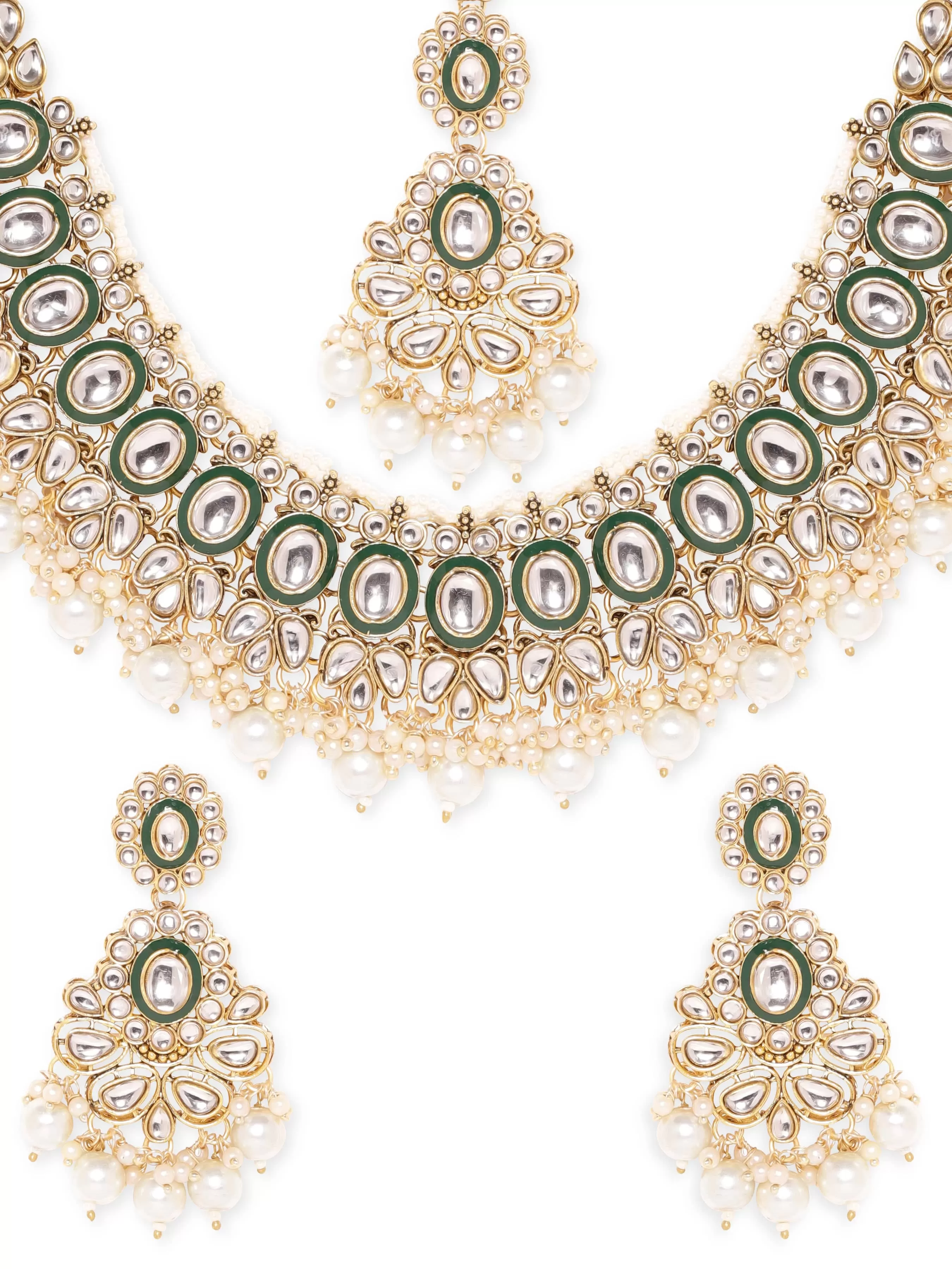 Rubans Royal Opulence 22k Gold Plated Kundan and Pearl Beaded Jewelry Set