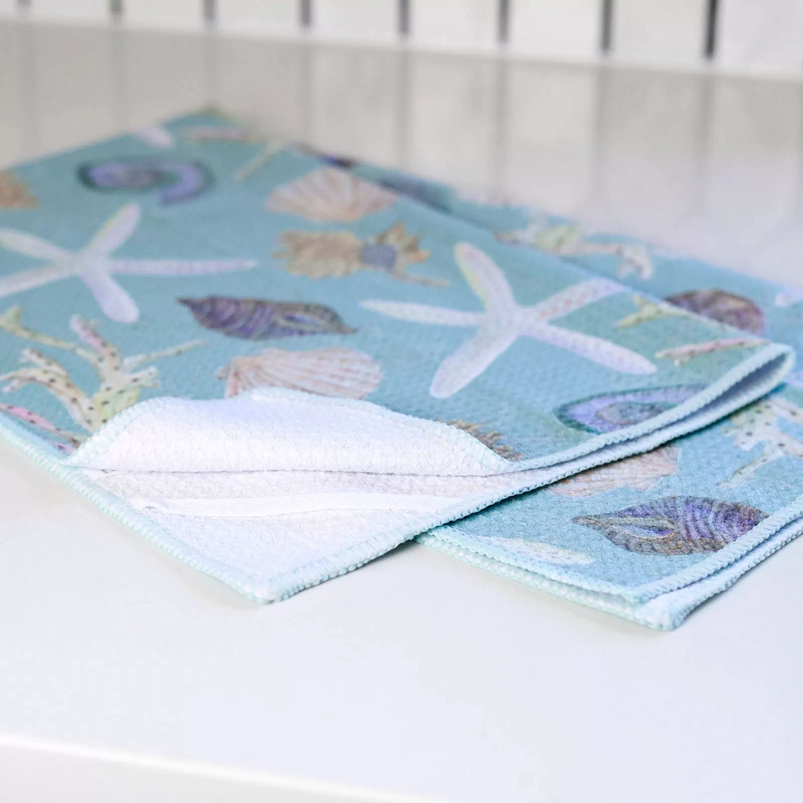 Sea Treasures blu Kitchen Tea Towel-Double Side Printed