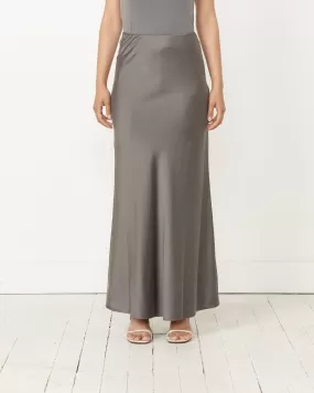 Soft Silk Maxi Skirt in Pewter Grey