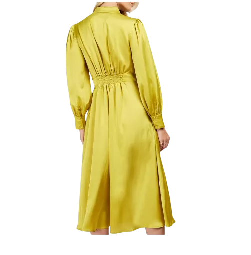 Somerset by Alice Temperley Green Button Front Satin Midi Dress, Lime BNWT UK 14