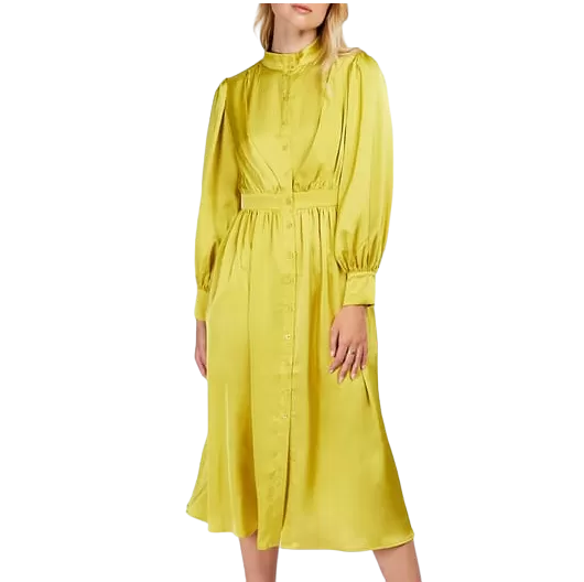 Somerset by Alice Temperley Green Button Front Satin Midi Dress, Lime BNWT UK 14