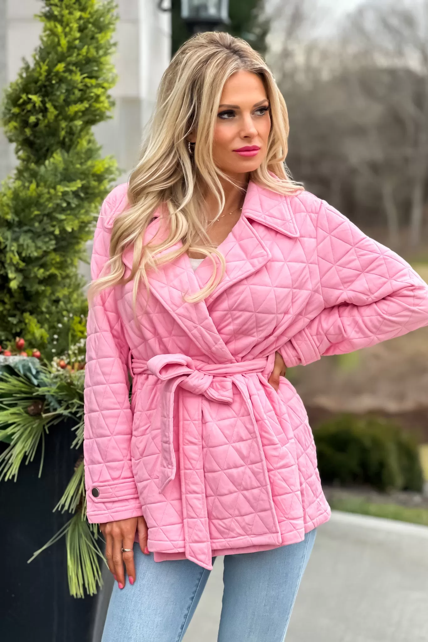 Spring In My Step Quilted Trench Jacket : Pink