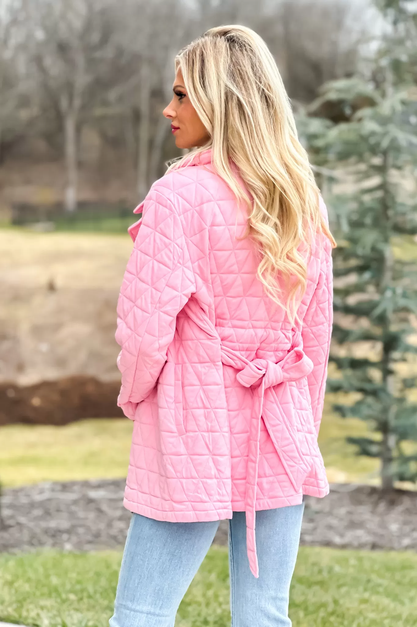 Spring In My Step Quilted Trench Jacket : Pink