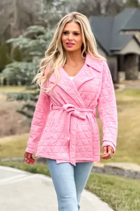 Spring In My Step Quilted Trench Jacket : Pink