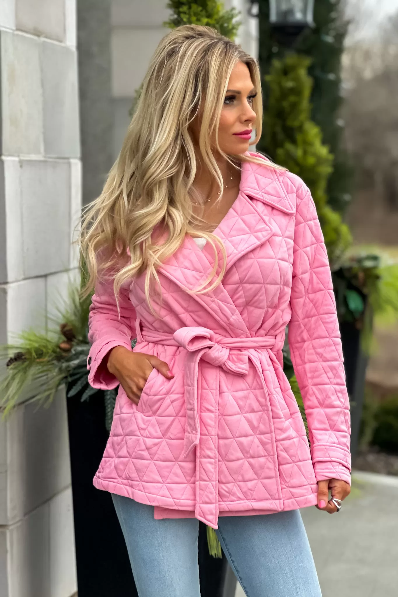 Spring In My Step Quilted Trench Jacket : Pink