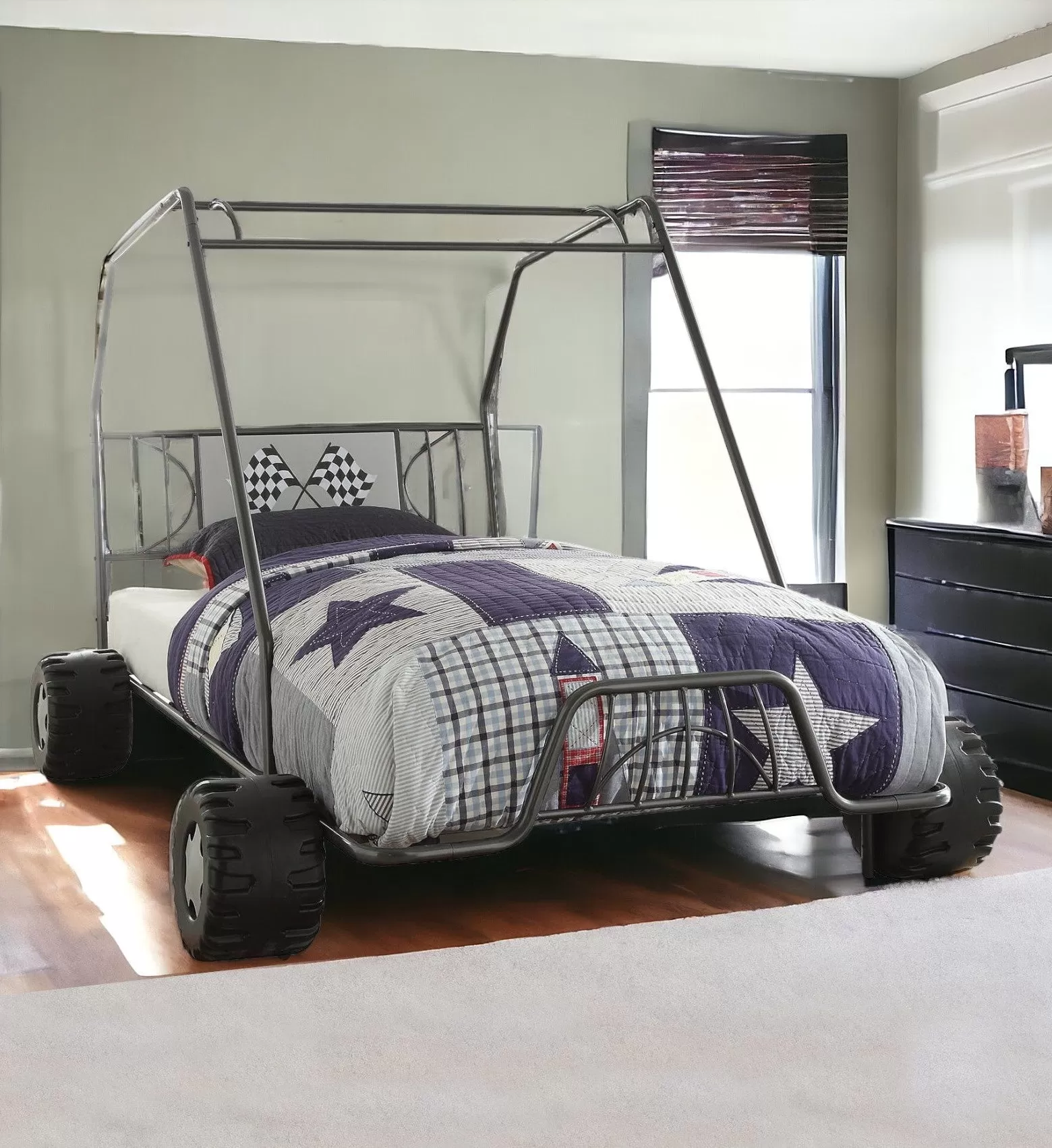 Steel Twin Gunmetal Bed