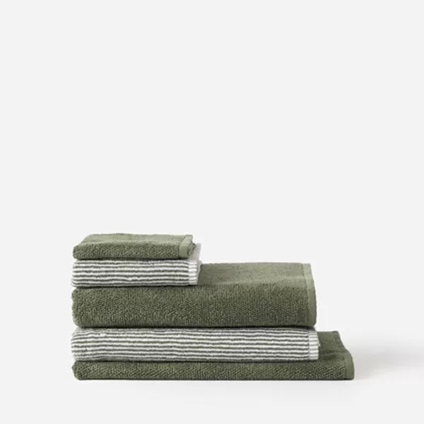 Stripe Cotton Bath Towel - Olive/White