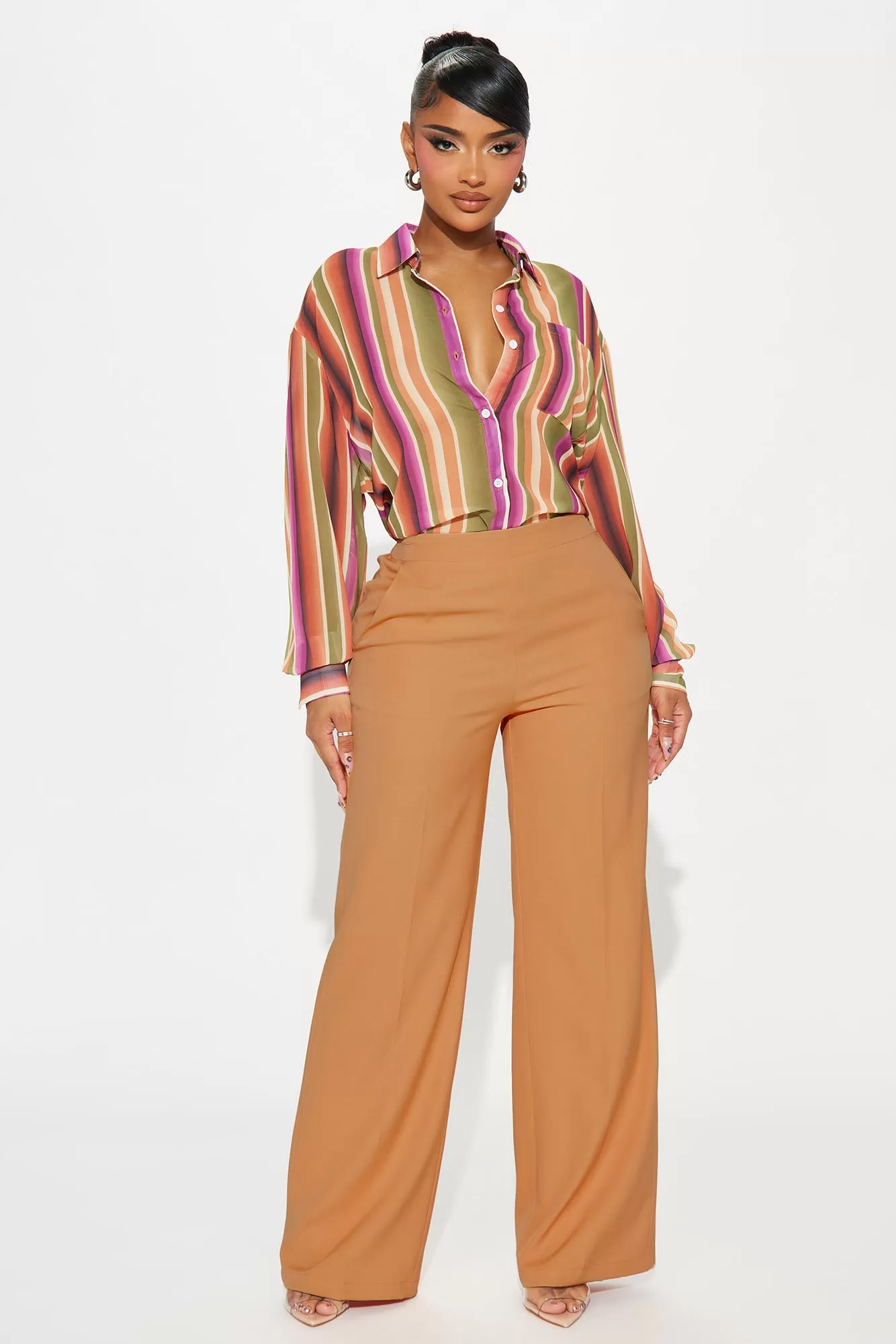 Taking It In Wide Leg Trouser - Peach