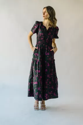 The Grayling Poplin Tiered Maxi Dress in Forrest Pink