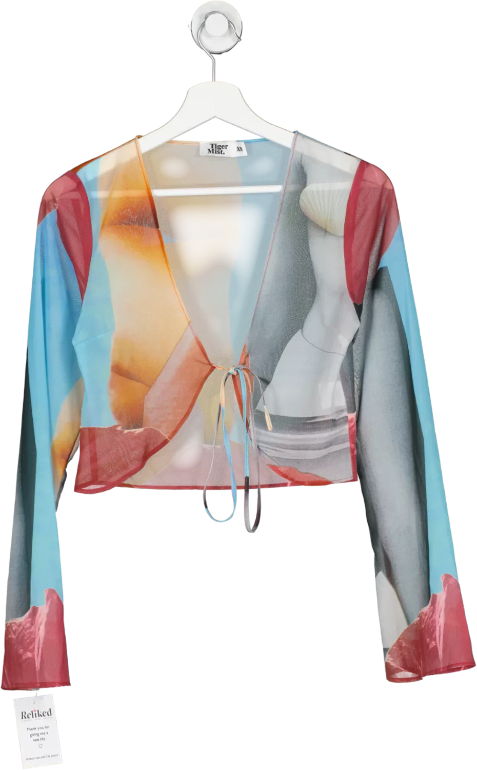 Tiger Mist Multicoloured Sheer Tie Front Top UK XS