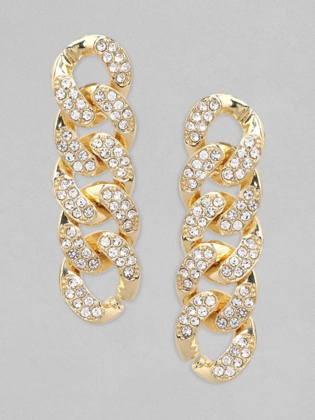 TOKYO TALKIES X Rubans Gold Plated Handcrafted Rhinestone Interlink Drop Earrings