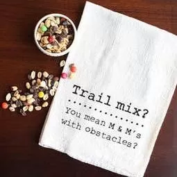 Trail Mix Philosophy: Natural Cotton Tea Towel - 'M&M's with Obstacles