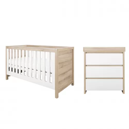 Tutti Bambini Modena 2 Piece Room Set  (Cot Bed & Changer) White/Oak