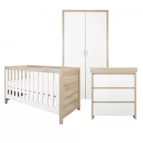 Tutti Bambini Modena 3 Piece Room Set (Cot Bed, Changer, Wardrobe) White/Oak