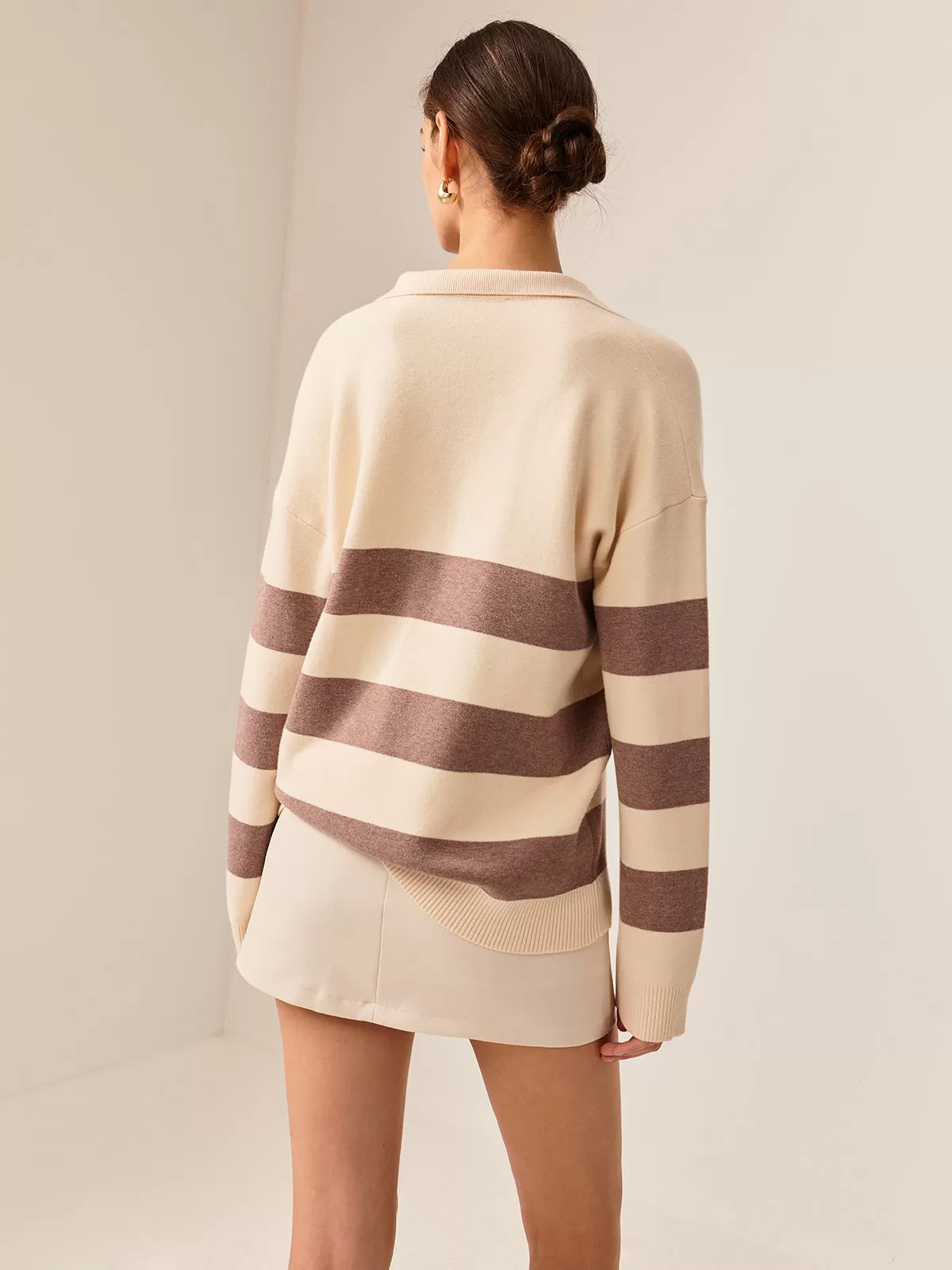 Two Tone Striped Polo Sweater