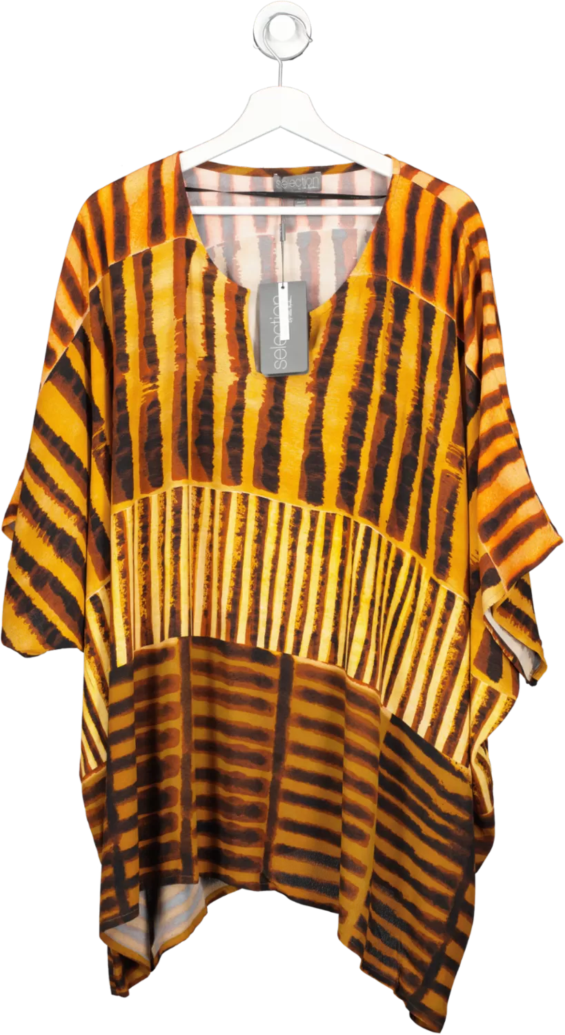 Ulla Popken Orange Abstract Print Open Neck Top UK XXL