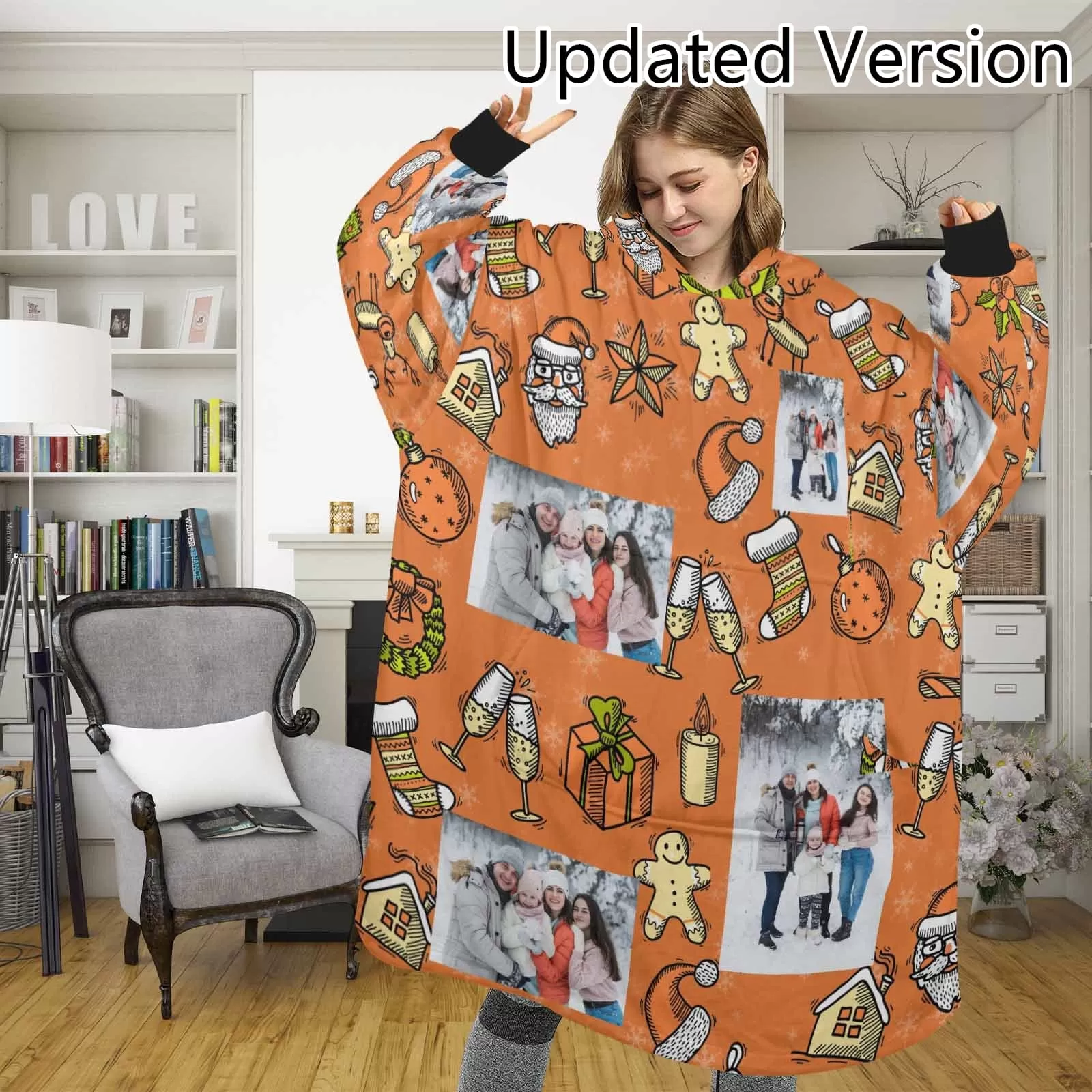 Wearable Blanket Custom Photo Christmas Doll Blanket Hoodie for Women Personalized Oversized Hoodie Fleece Blanket Photo Gifts