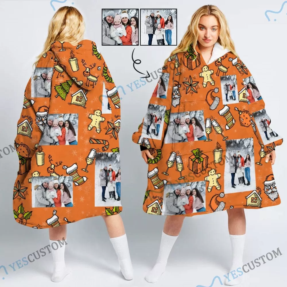 Wearable Blanket Custom Photo Christmas Doll Blanket Hoodie for Women Personalized Oversized Hoodie Fleece Blanket Photo Gifts