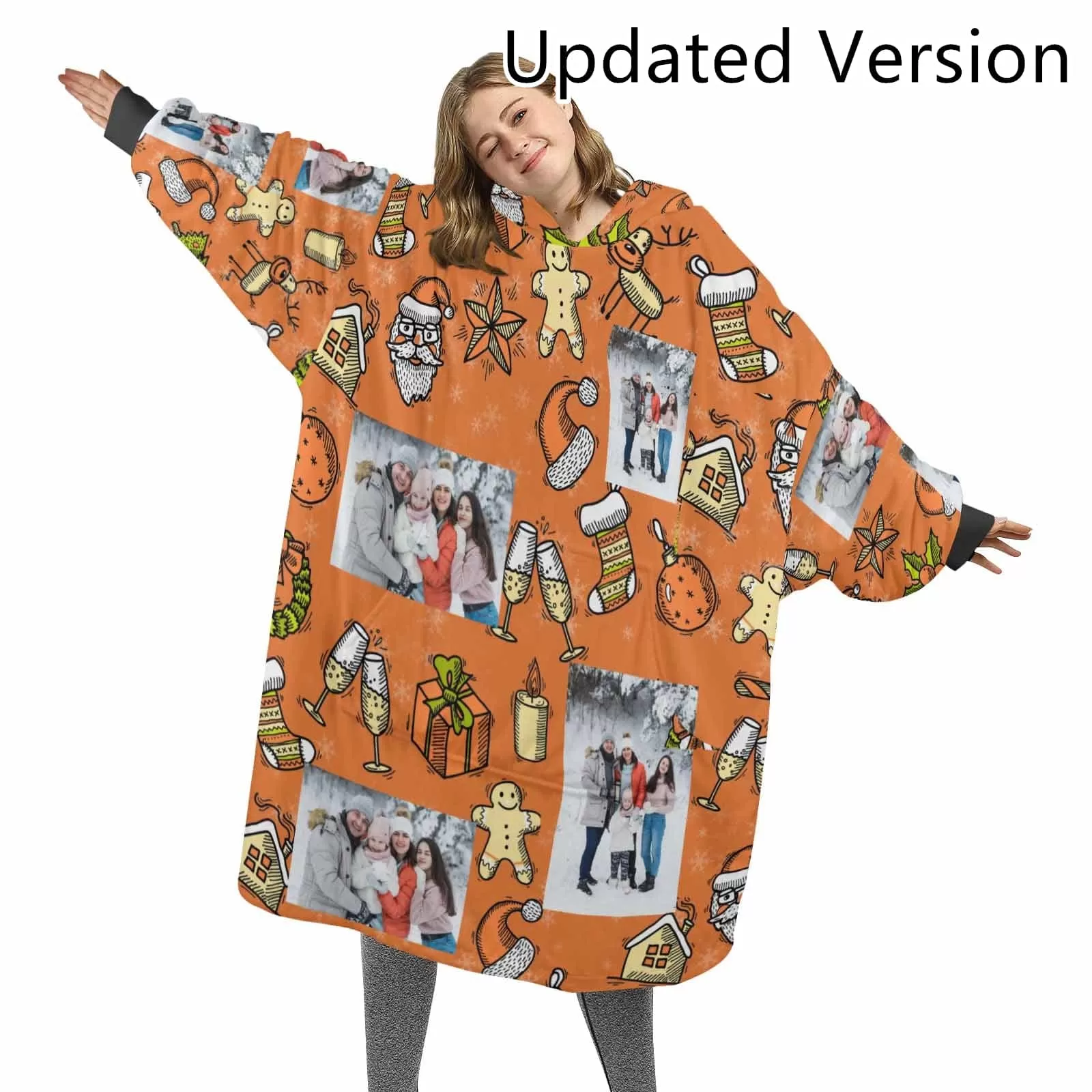 Wearable Blanket Custom Photo Christmas Doll Blanket Hoodie for Women Personalized Oversized Hoodie Fleece Blanket Photo Gifts