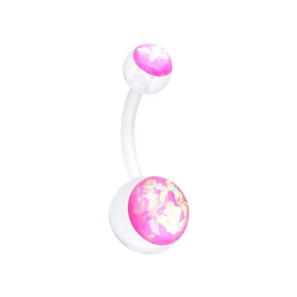 WildKlass Jewelry Glitter Opal Bio Flexible Shaft Acrylic Ball Belly Button Ring