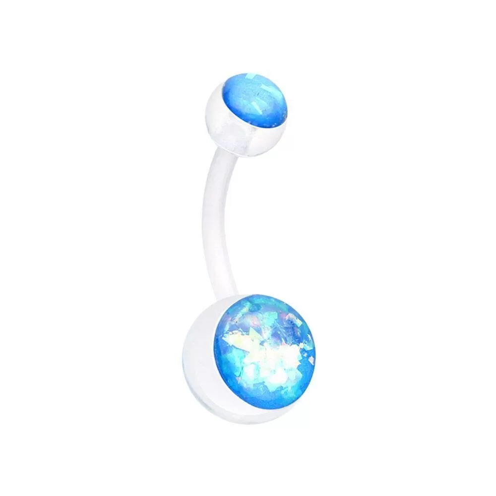 WildKlass Jewelry Glitter Opal Bio Flexible Shaft Acrylic Ball Belly Button Ring