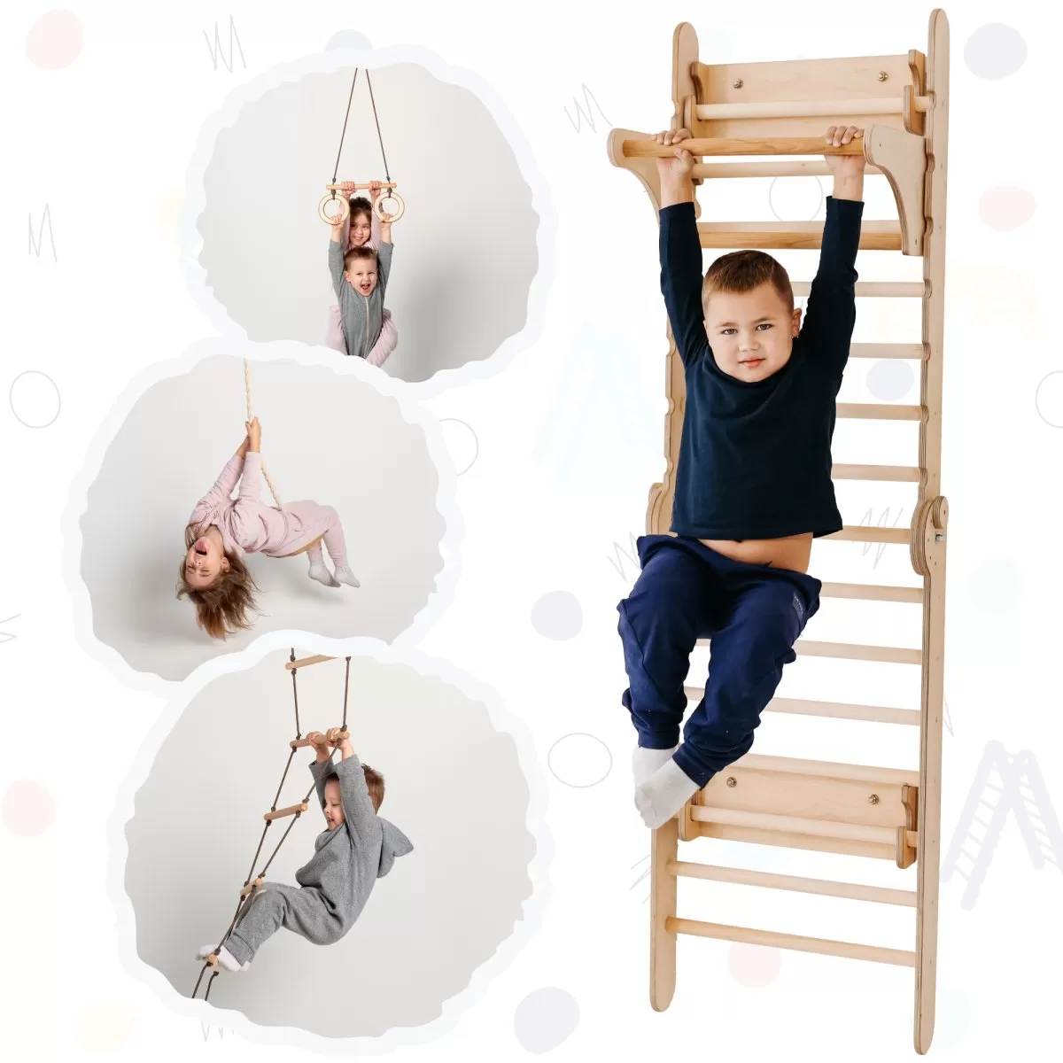 Wooden Swedish Wall Climbing Ladder for Children   Swing Set