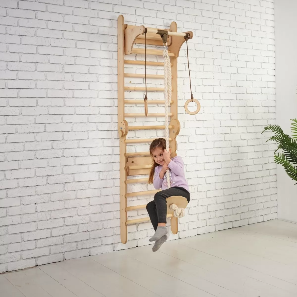 Wooden Swedish Wall Climbing Ladder for Children   Swing Set